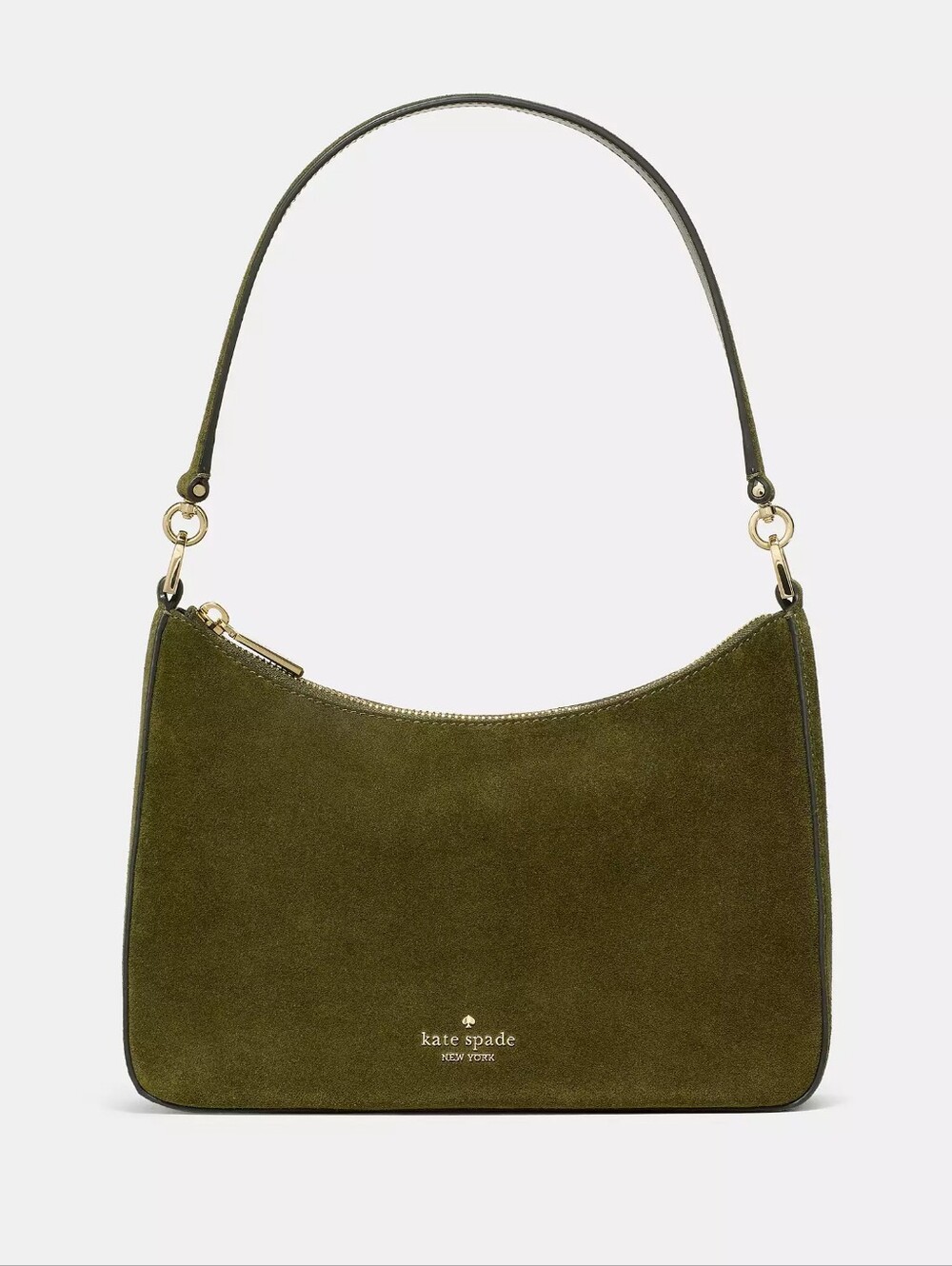Kate Spade Olive Green Suede Shoulder Bag with Gold Hardware NWT